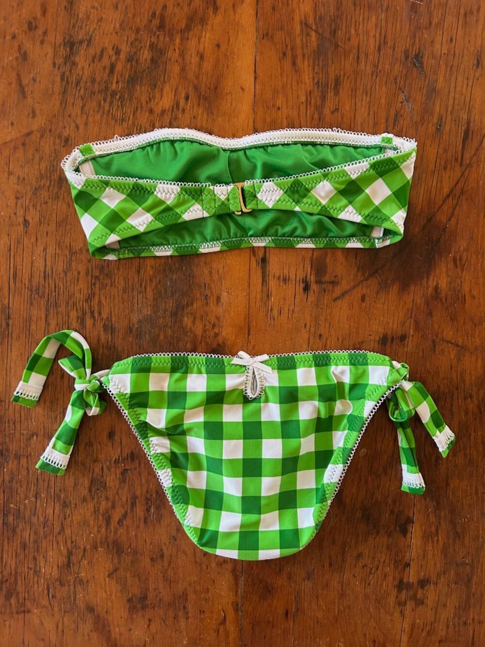 Vintage Betsey Johnson Green Gingham Strapless Halter Bikini Set - Picture 8 of 9
